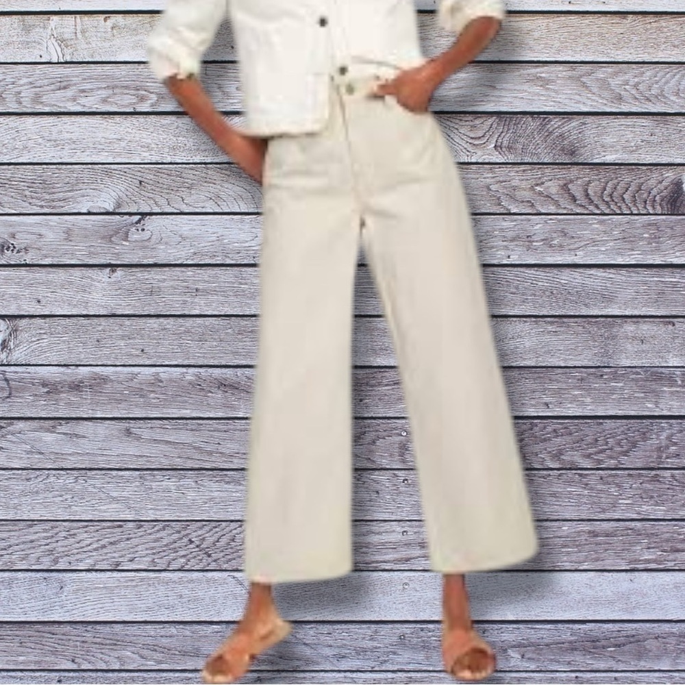 NWOT Old Navy Size 10 Extra High-Waisted Ecru-Wash Cotton/Spandex Wide Leg